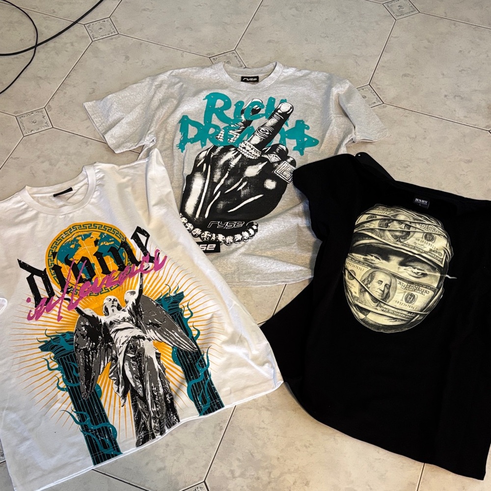 Trendy Graphic Short Sleeve Tees - White, Gray, Black